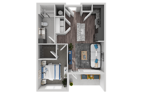 Floor plan for 1 bed, 1 bath, 665 sqft